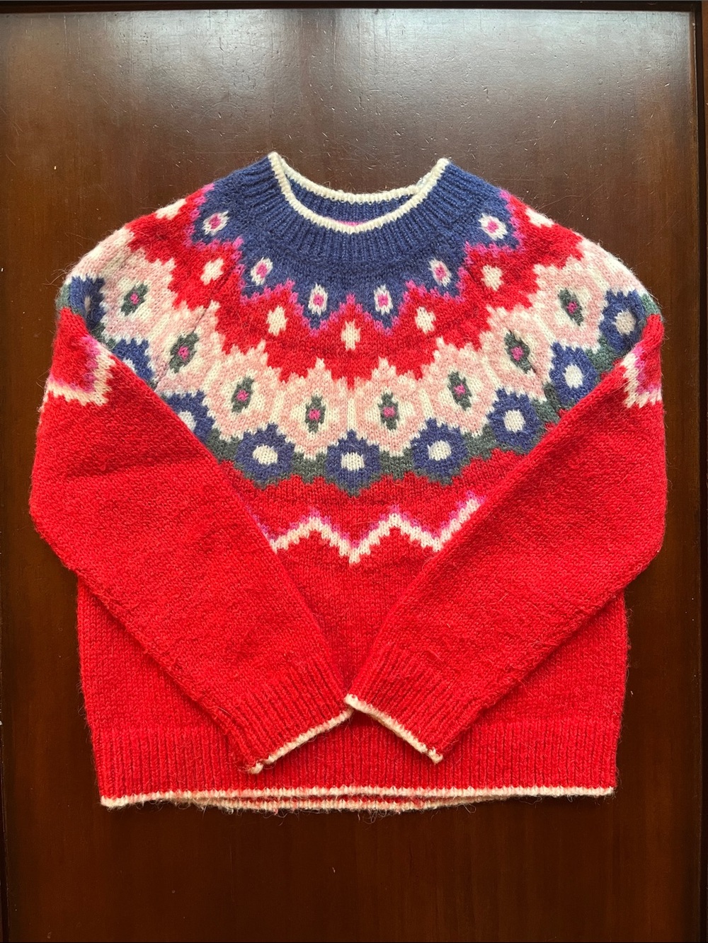 Mini Boden Red Fair Isle Wool Blend Sweater
